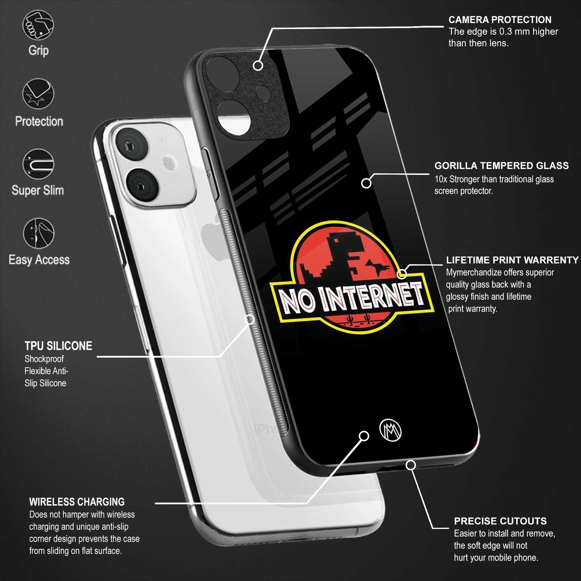 jurassic park no internet glass case for oneplus 7 image-4
