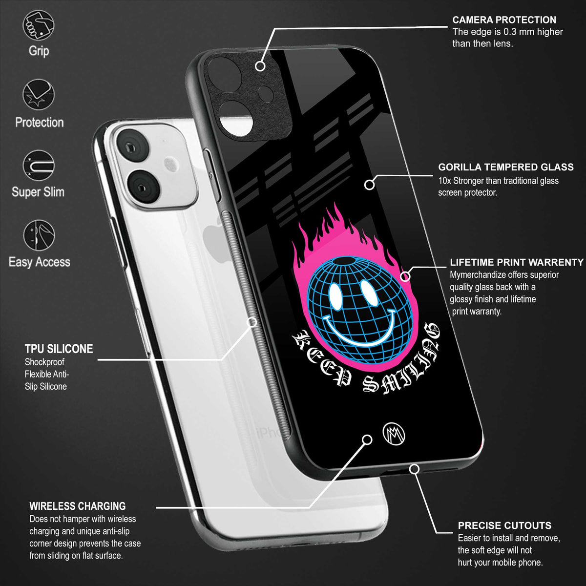 keep smiling back phone cover | glass case for iQOO 9 Pro