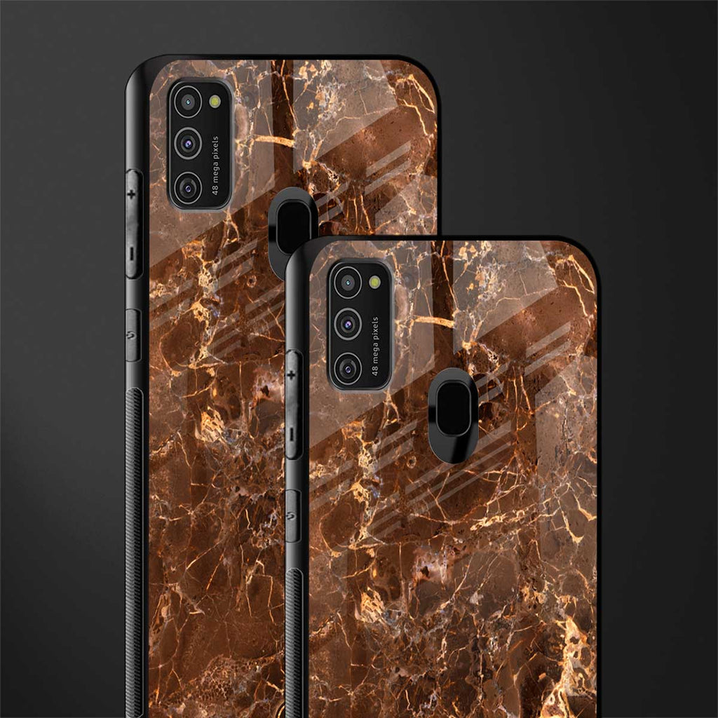 lavish brown marble glass case for samsung galaxy m21 image-2