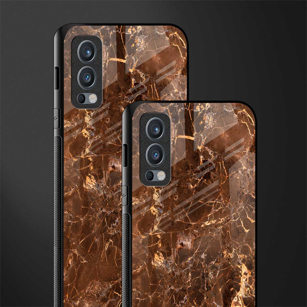 lavish brown marble glass case for oneplus nord 2 5g image-2