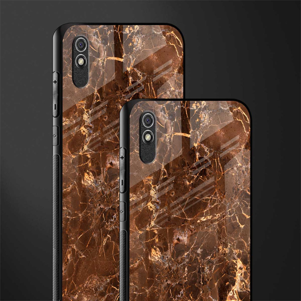 lavish brown marble glass case for redmi 9a image-2