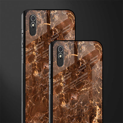 lavish brown marble glass case for redmi 9a image-2