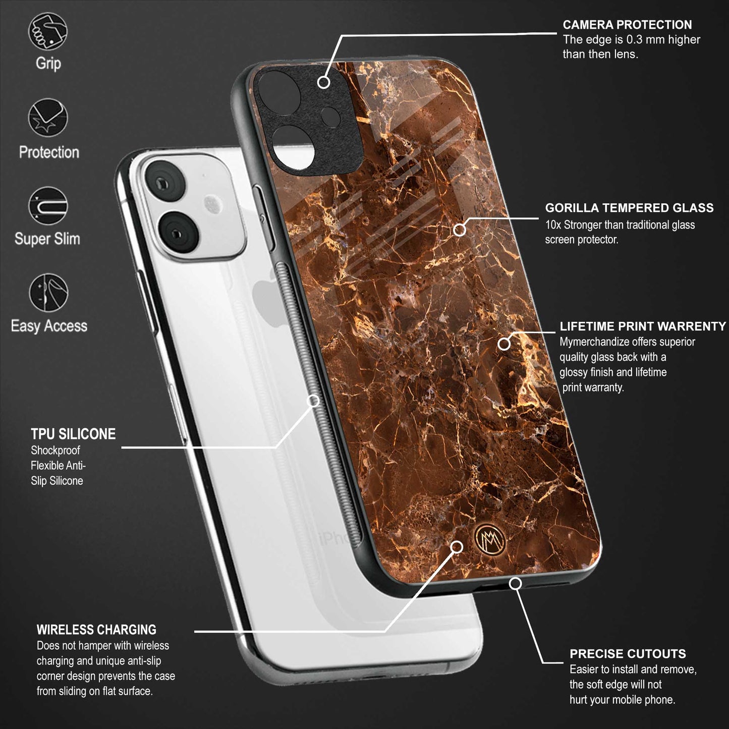 lavish brown marble glass case for redmi 9i image-4