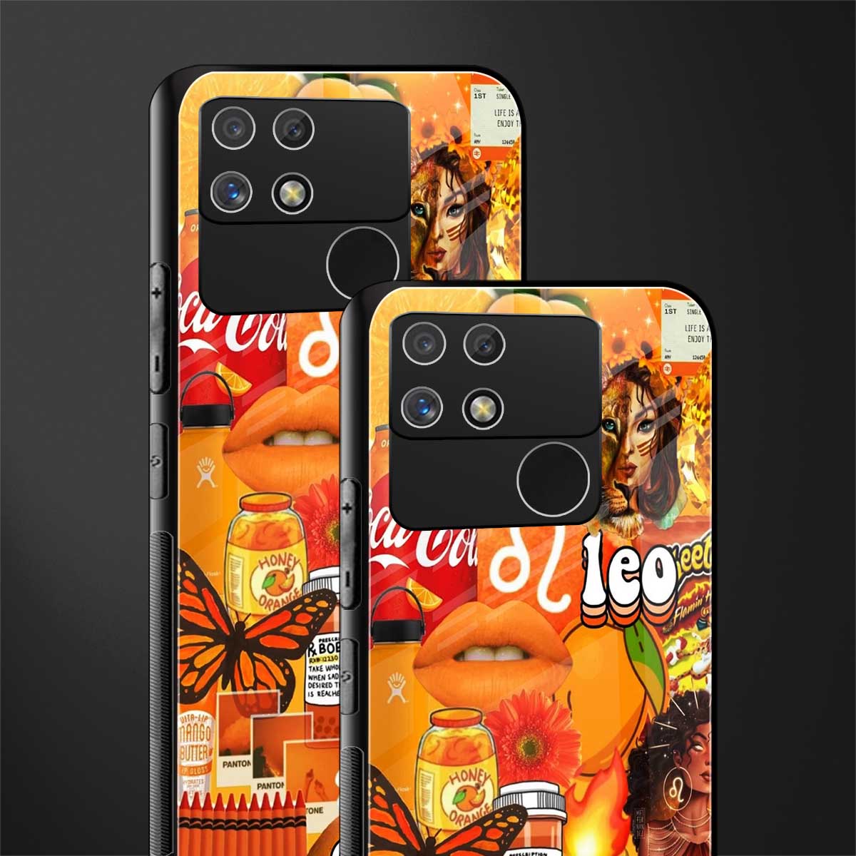 leo aesthetic collage back phone cover | glass case for realme narzo 50a