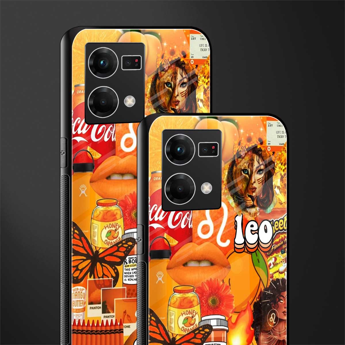 leo aesthetic collage back phone cover | glass case for oppo f21 pro 4g