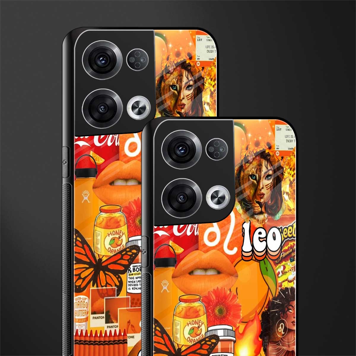 leo aesthetic collage back phone cover | glass case for oppo reno 8