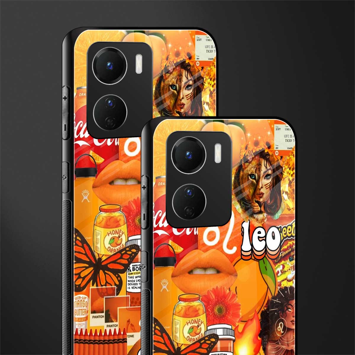 leo aesthetic collage back phone cover | glass case for vivo y16