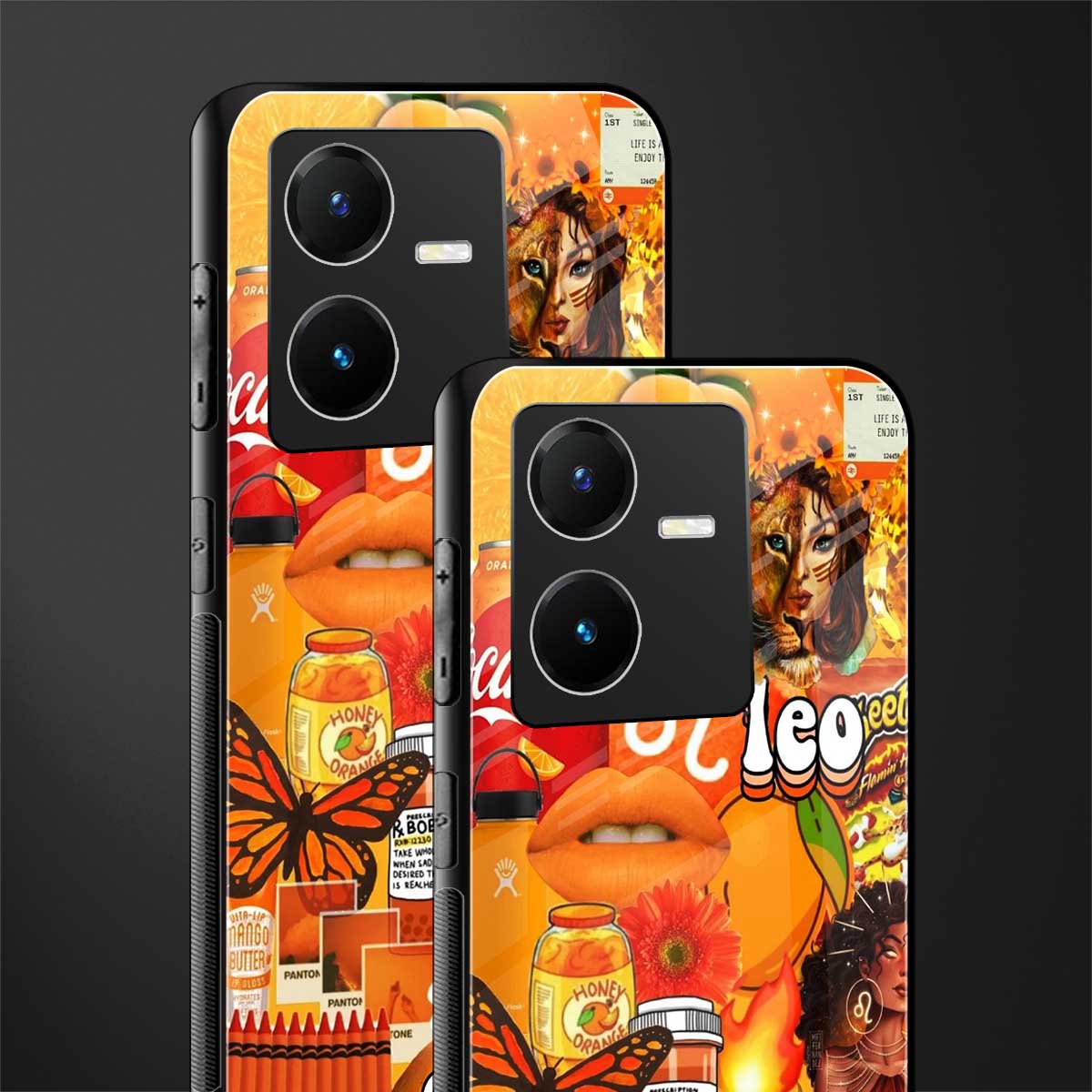 leo aesthetic collage back phone cover | glass case for vivo y22