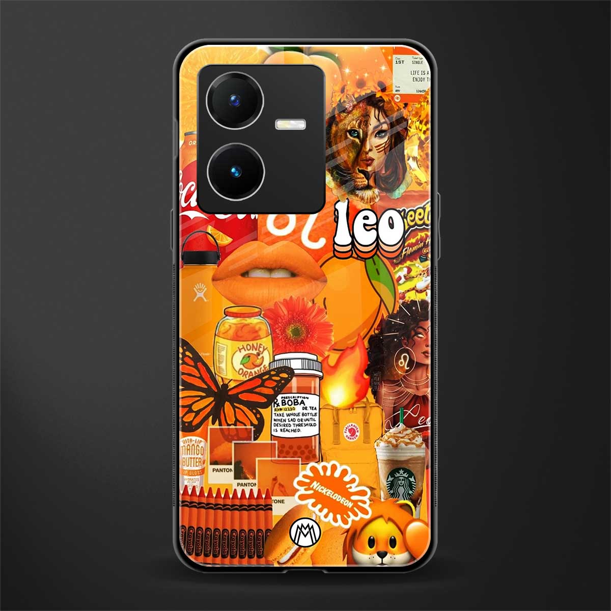 leo aesthetic collage back phone cover | glass case for vivo y22