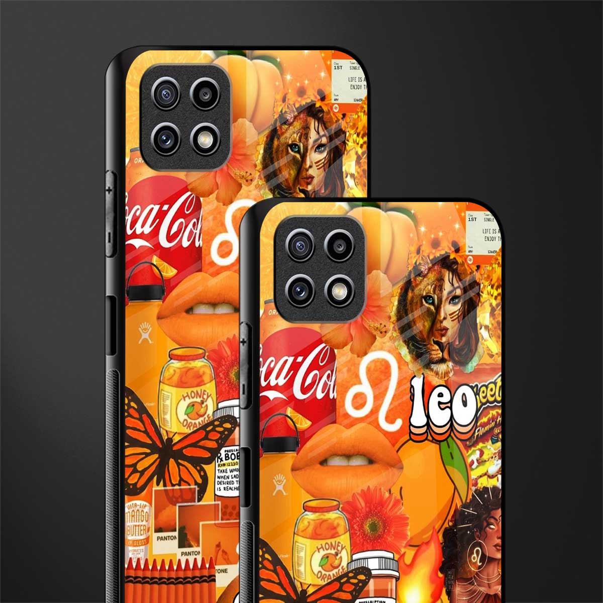 leo aesthetic collage back phone cover | glass case for samsung galaxy f42