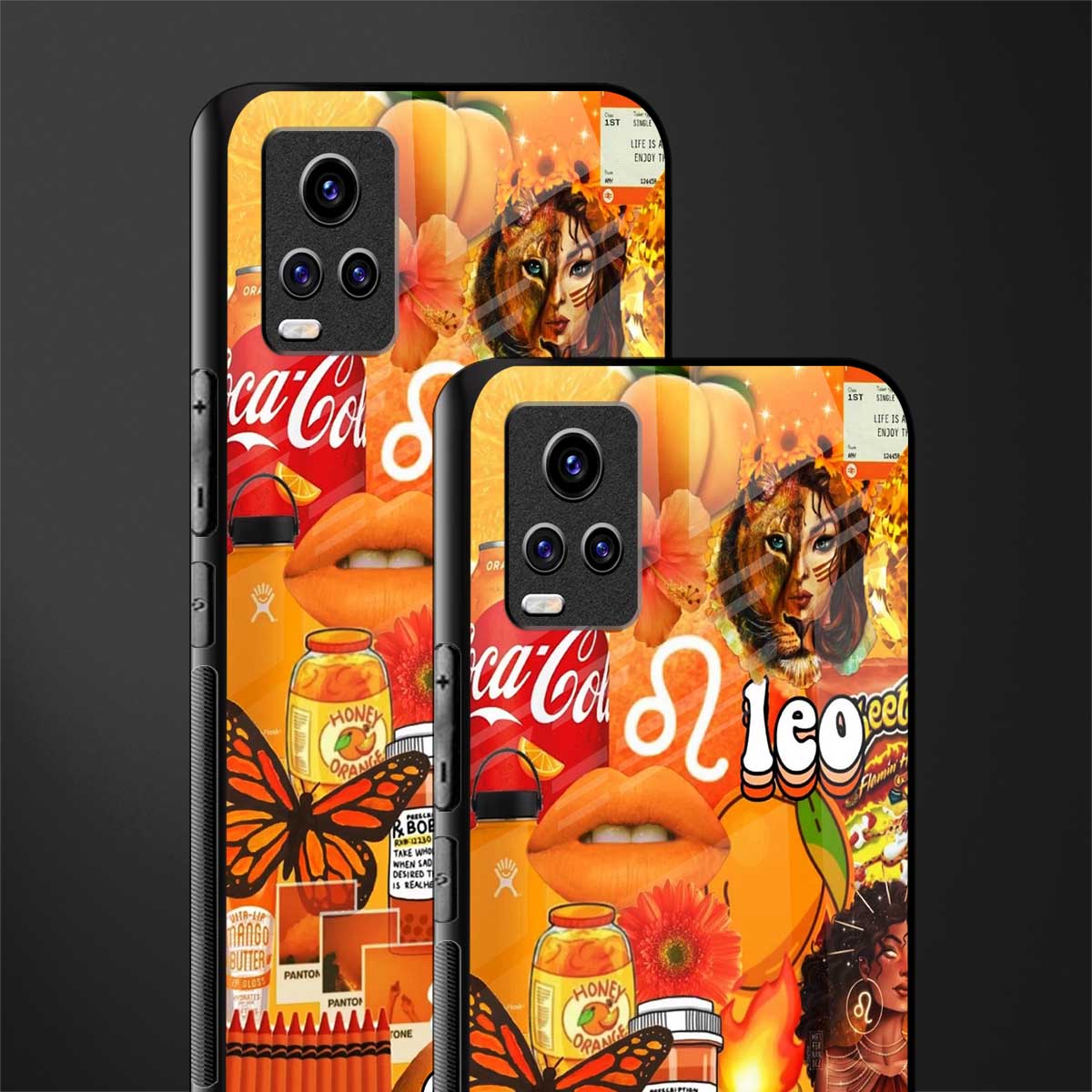 leo aesthetic collage back phone cover | glass case for vivo v21e 4g