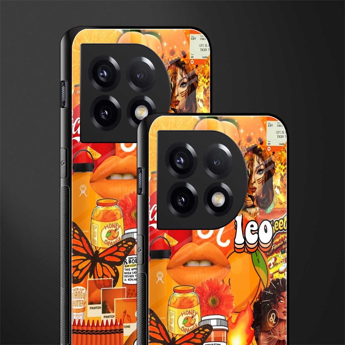 leo aesthetic collage back phone cover | glass case for oneplus 11