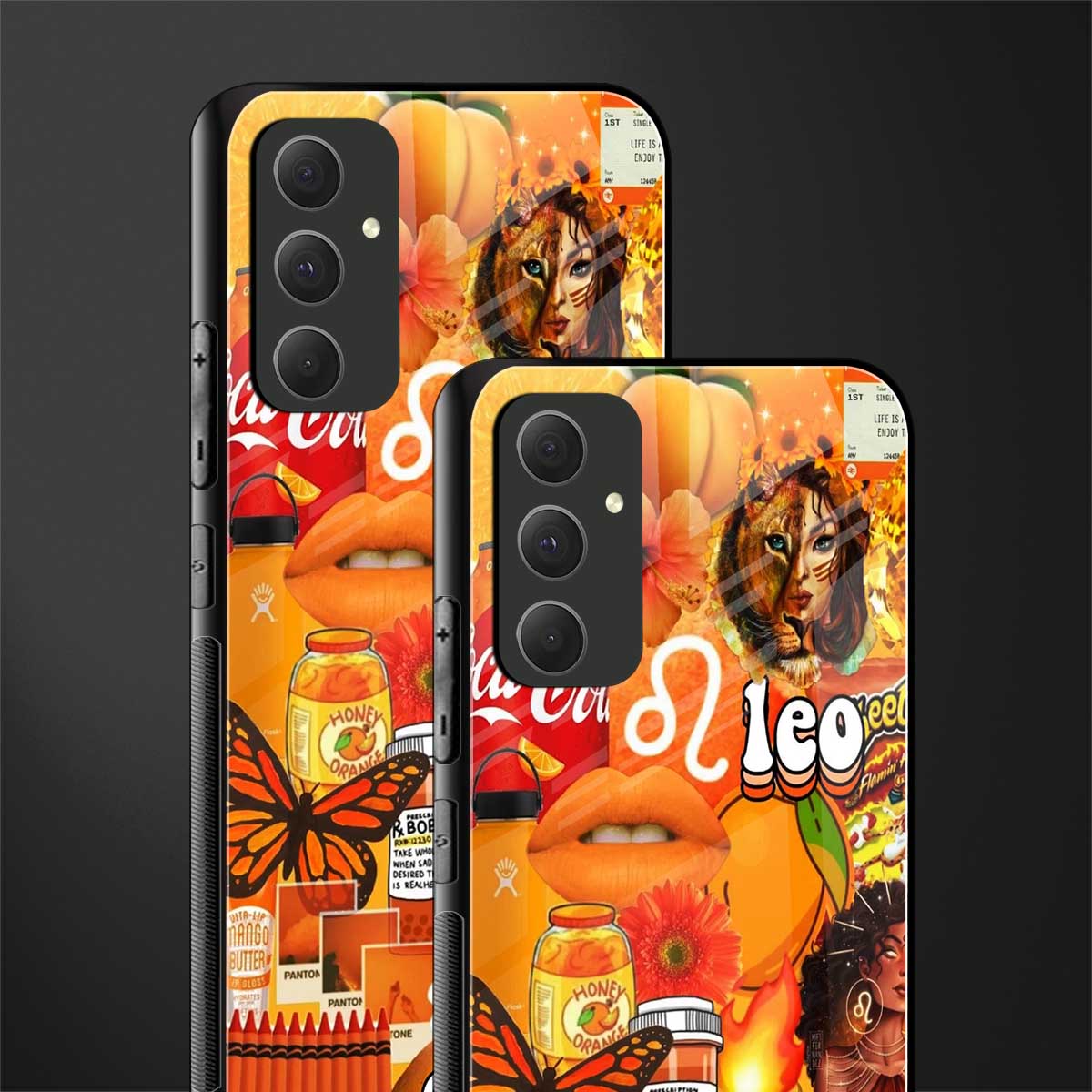 leo aesthetic collage back phone cover | glass case for samsung galaxy a54 5g