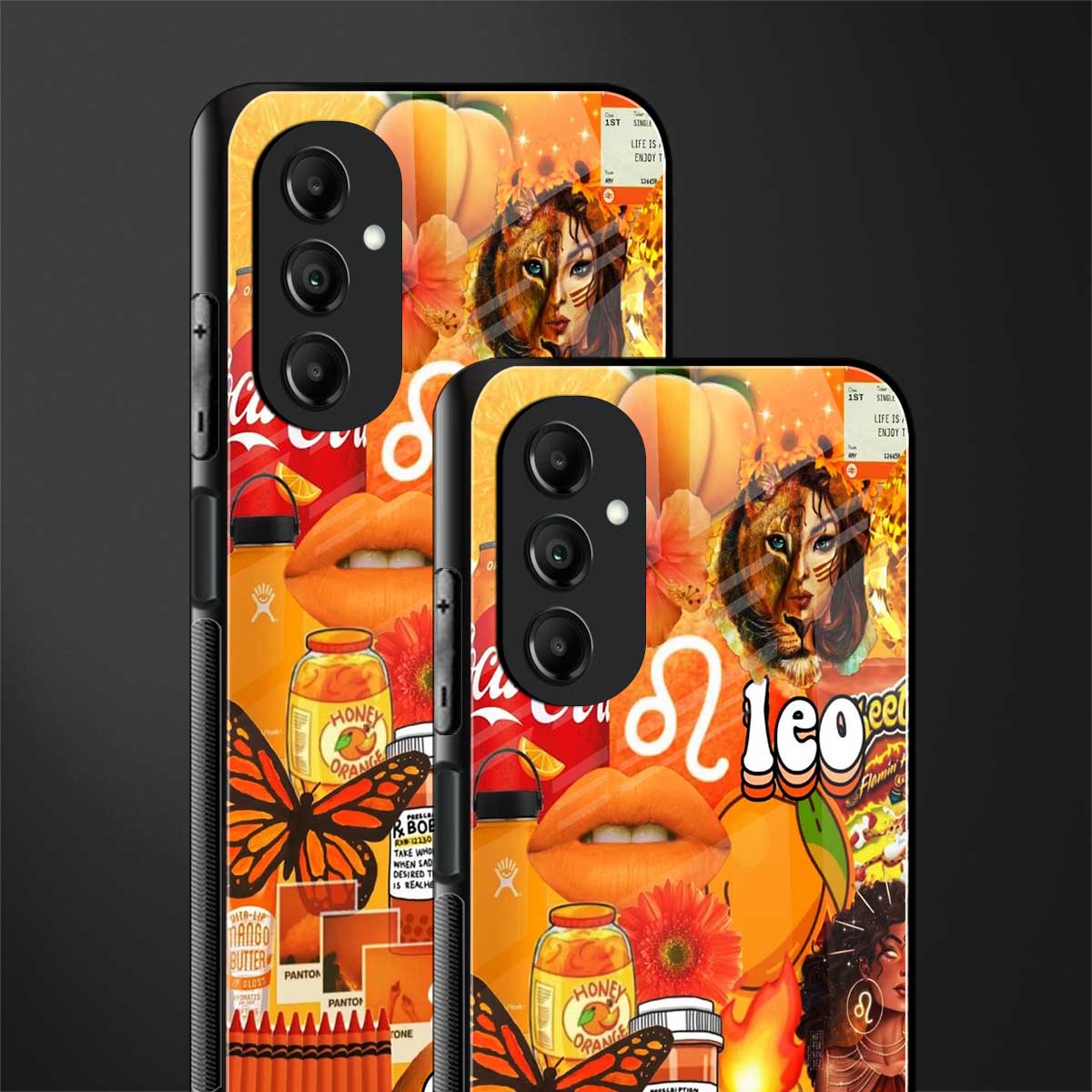 leo aesthetic collage back phone cover | glass case for samsung galaxy a14 5g