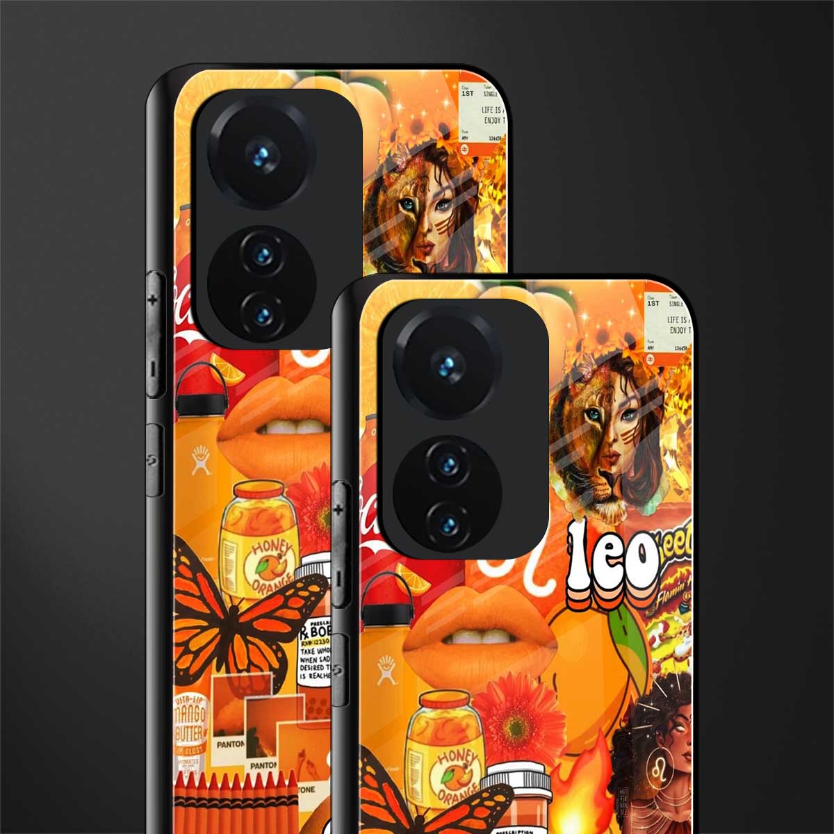 leo aesthetic collage back phone cover | glass case for vivo t1 44w 4g