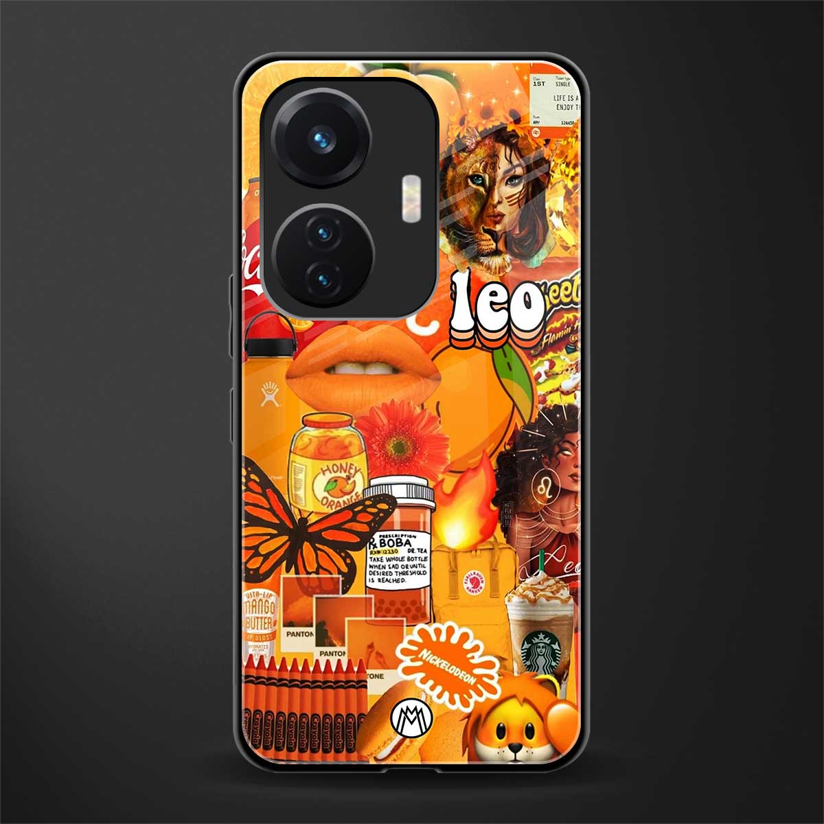 leo aesthetic collage back phone cover | glass case for vivo t1 44w 4g