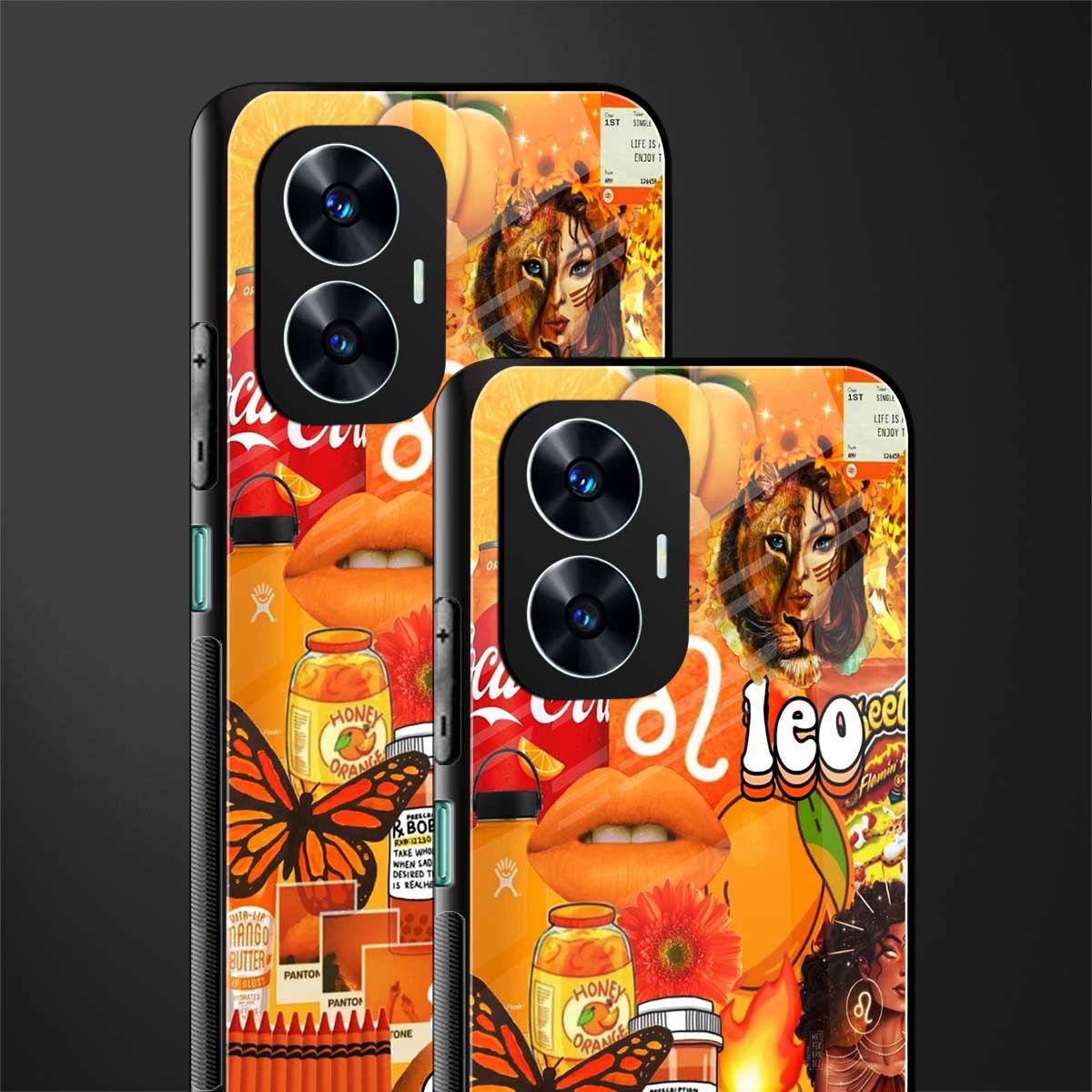 leo aesthetic collage back phone cover | glass case for realme c55
