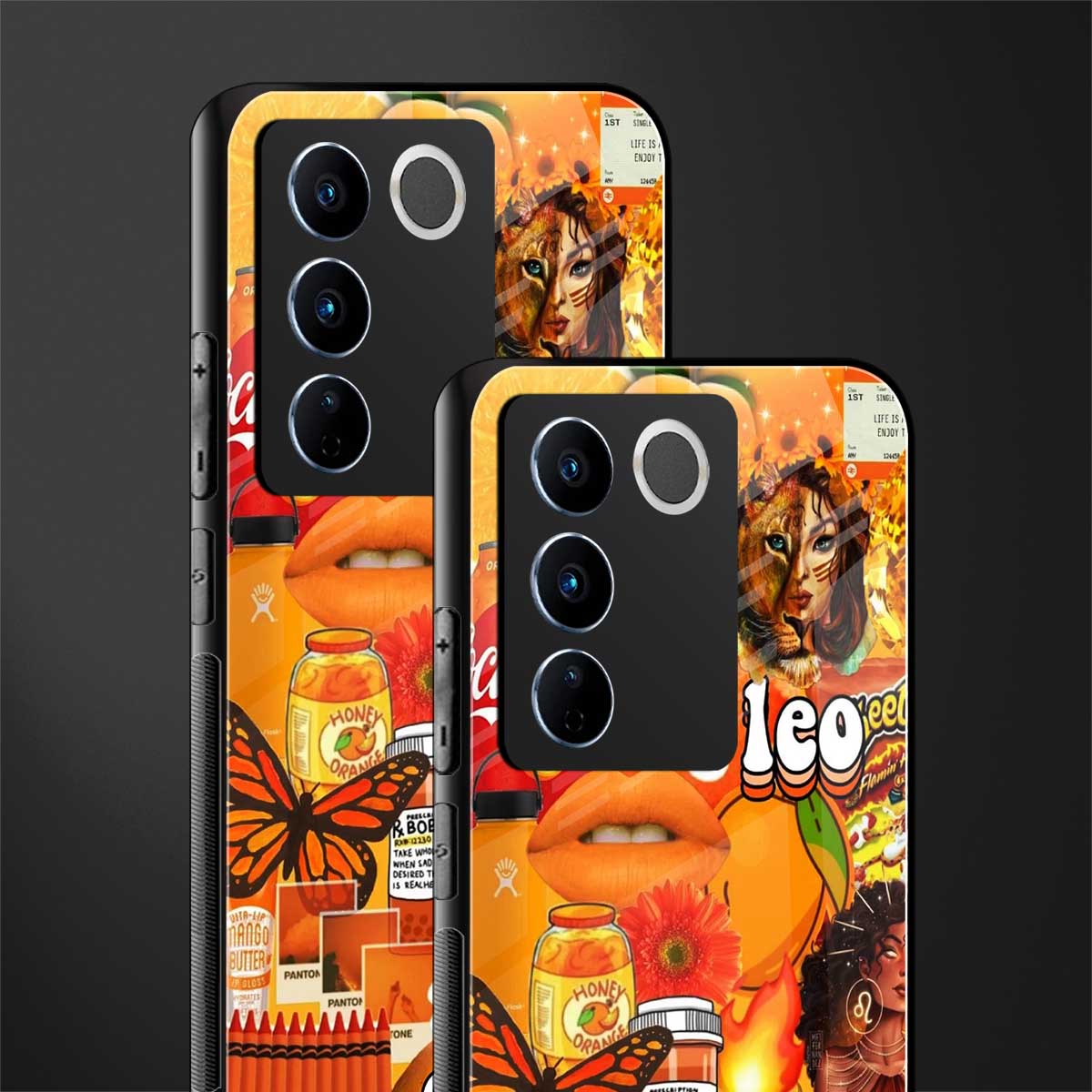 leo aesthetic collage back phone cover | glass case for vivo v27 pro 5g