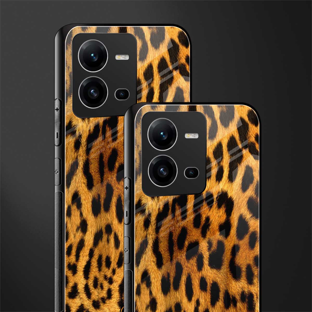 leopard fur back phone cover | glass case for vivo v25-5g