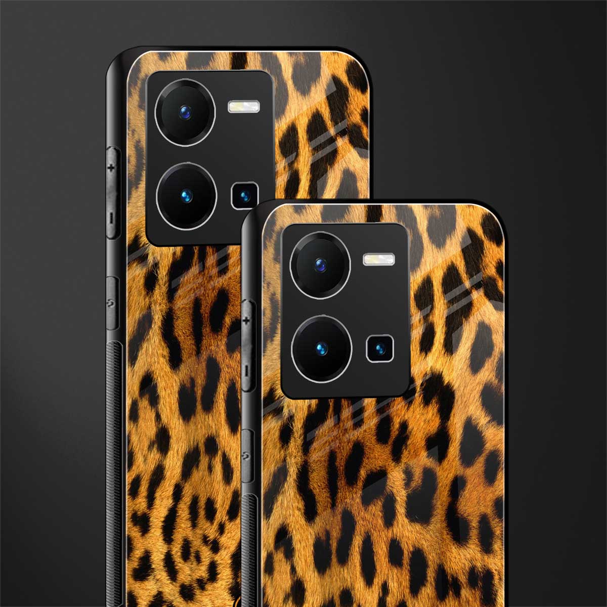 leopard fur back phone cover | glass case for vivo y35 4g