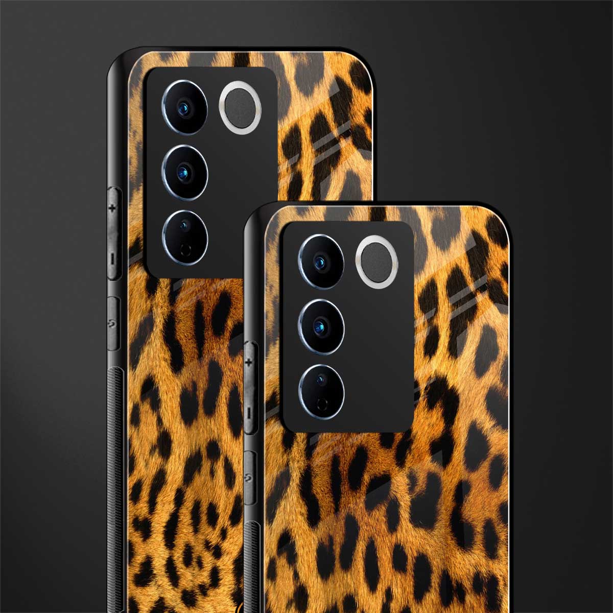 leopard fur back phone cover | glass case for vivo v27 pro 5g