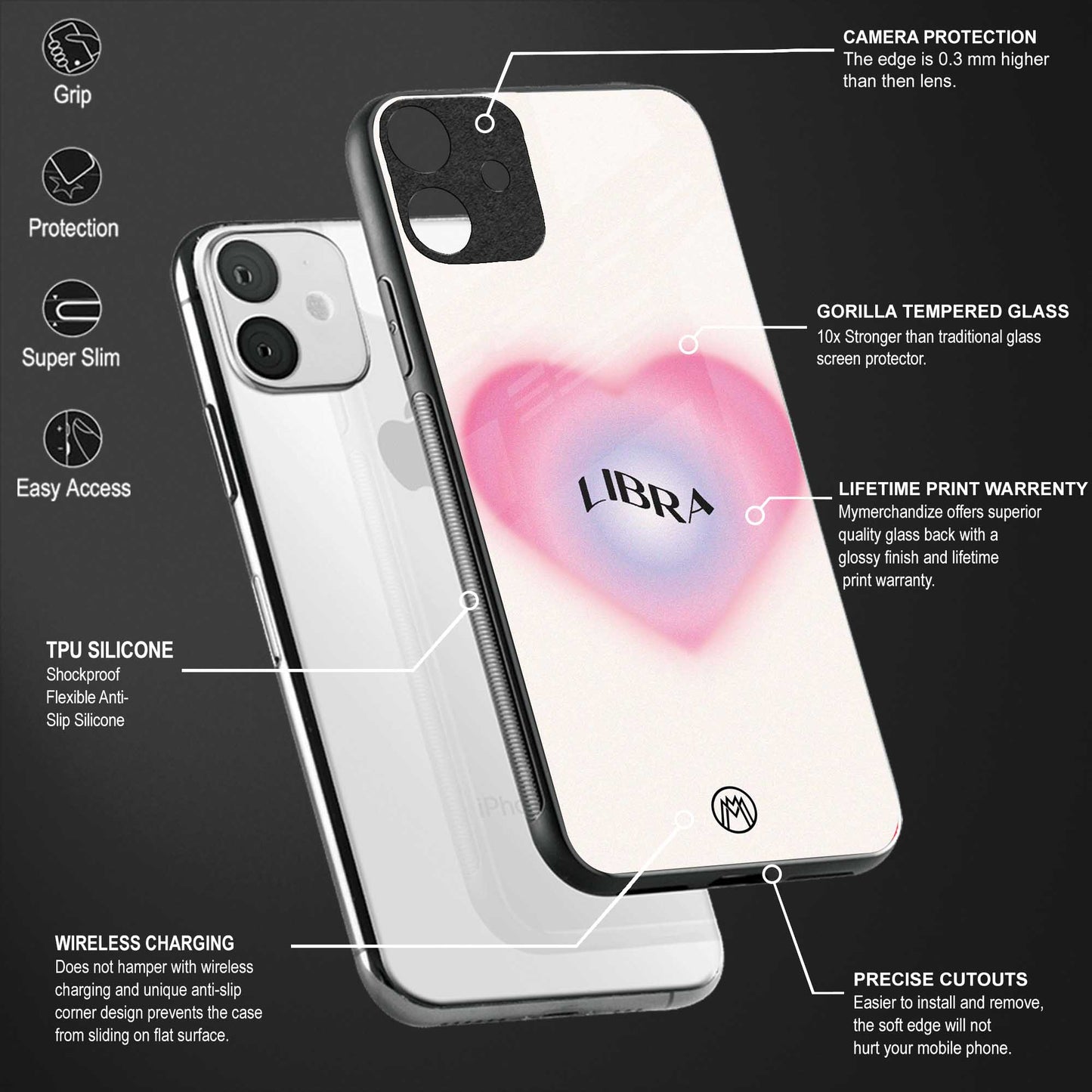 libra minimalistic back phone cover | glass case for vivo v25-5g