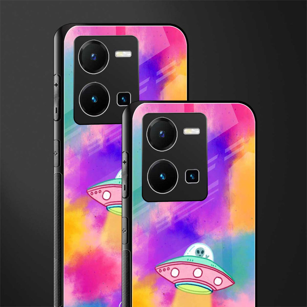 lil colourful alien back phone cover | glass case for vivo y35 4g