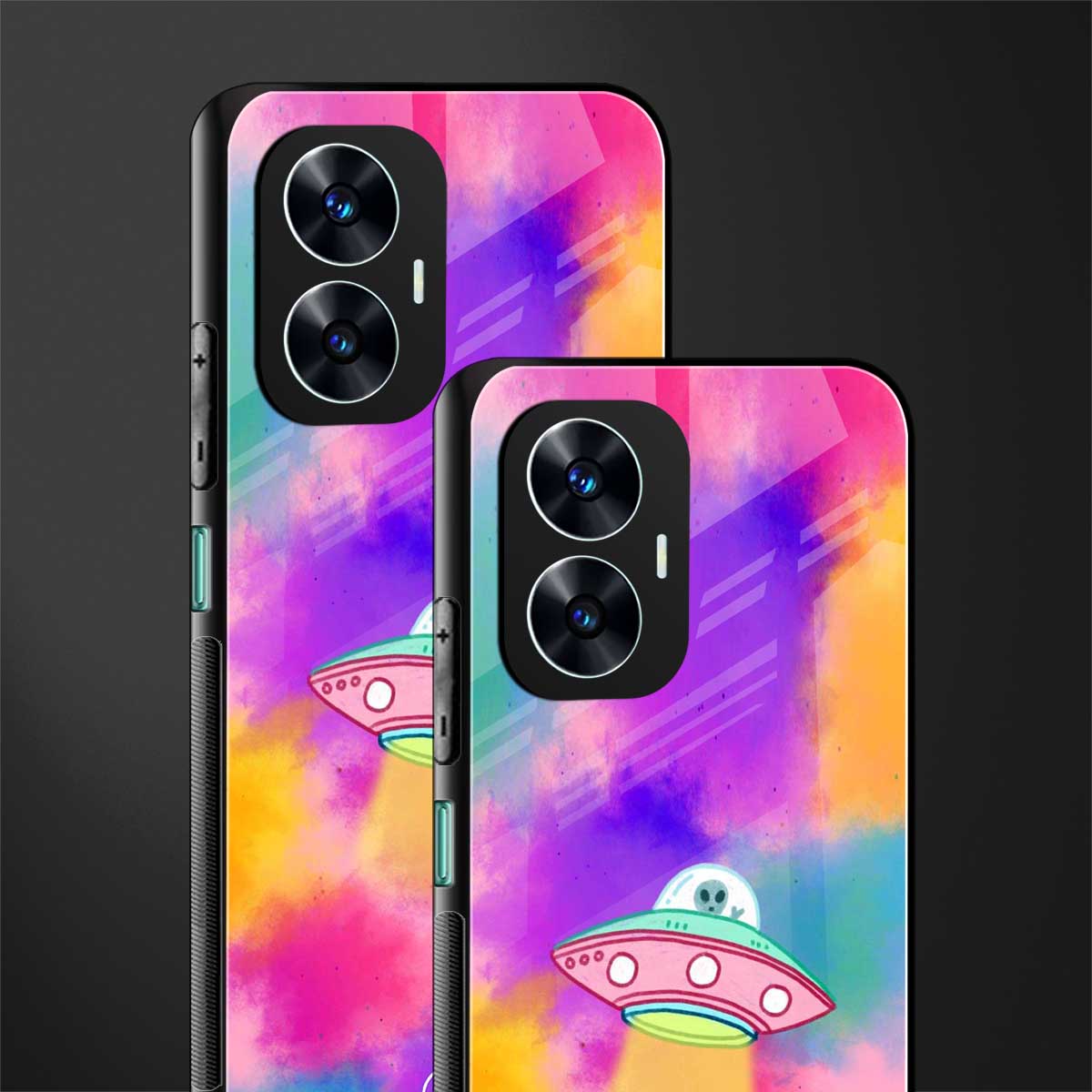lil colourful alien back phone cover | glass case for realme c55