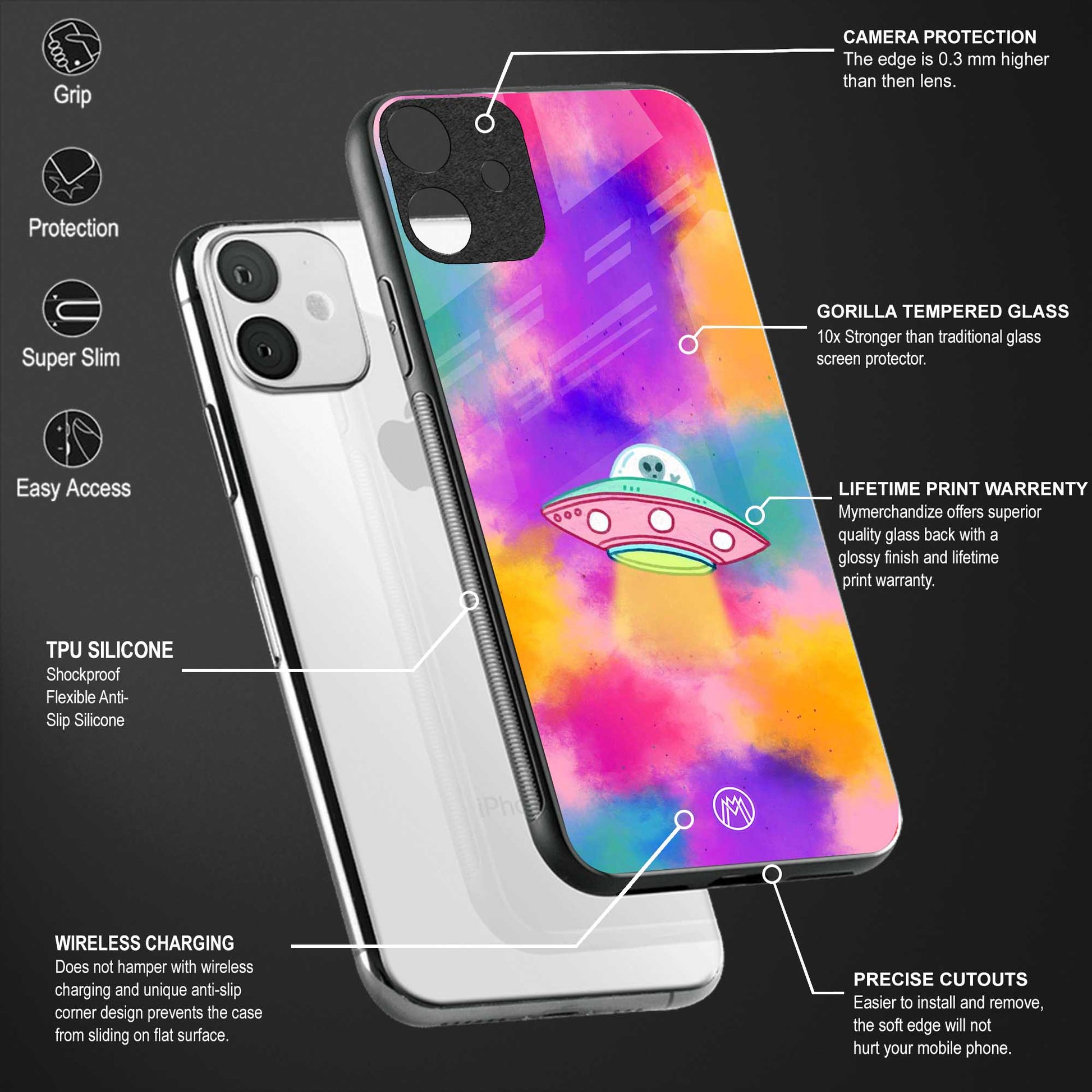 lil colourful alien back phone cover | glass case for vivo v25-5g