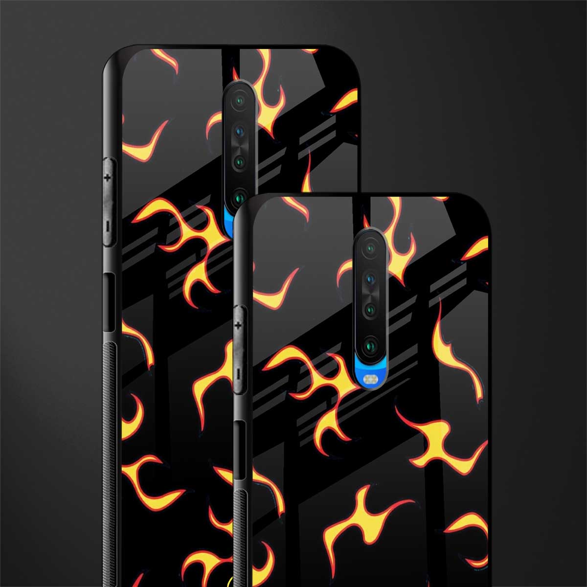 lil flames on black glass case for poco x2 image-2