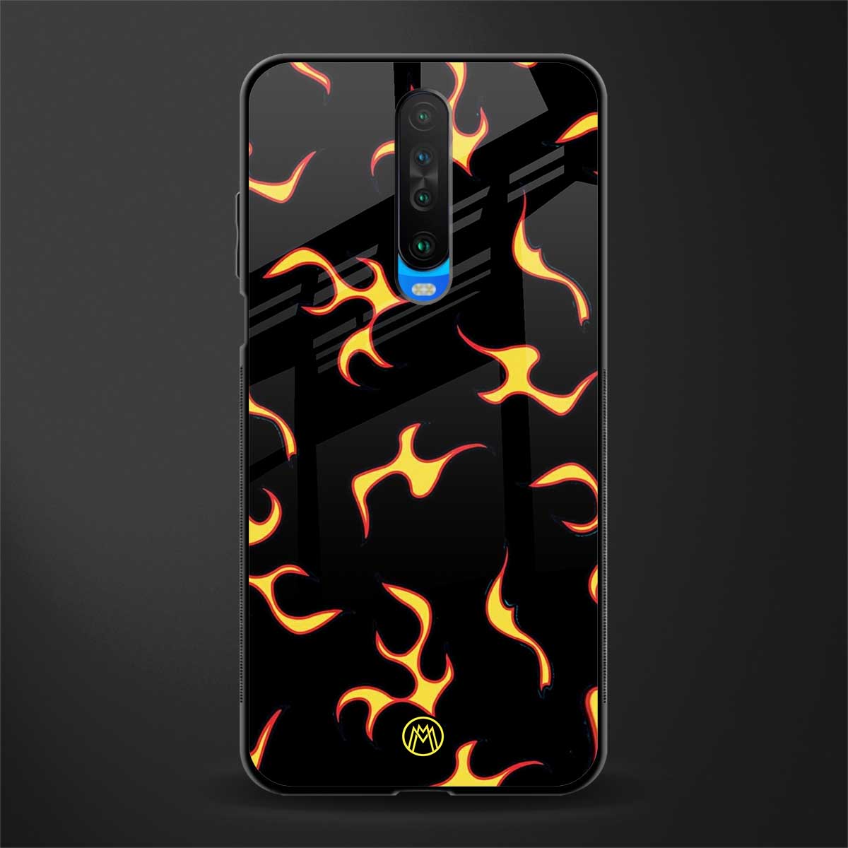 lil flames on black glass case for poco x2 image