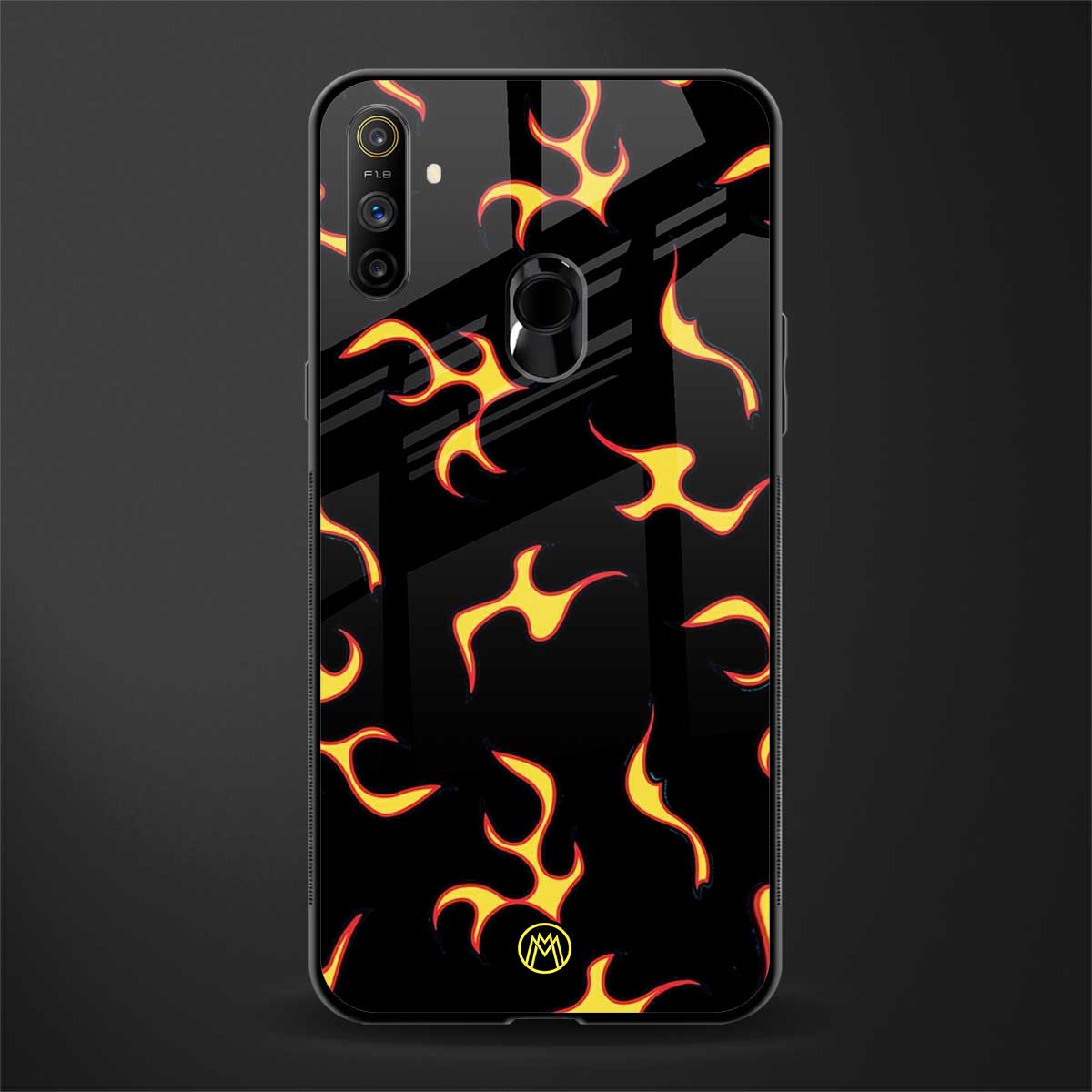 lil flames on black glass case for realme narzo 10a image