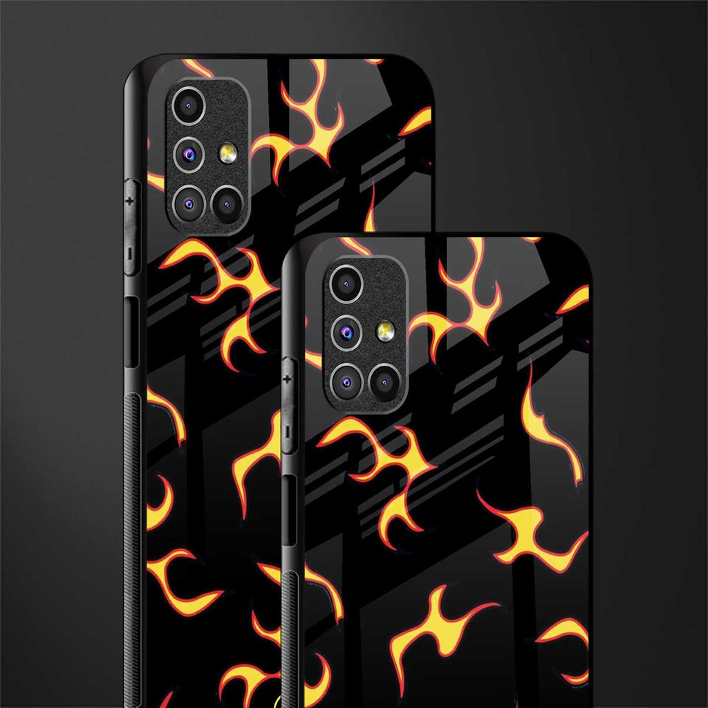 lil flames on black glass case for samsung galaxy m51 image-2