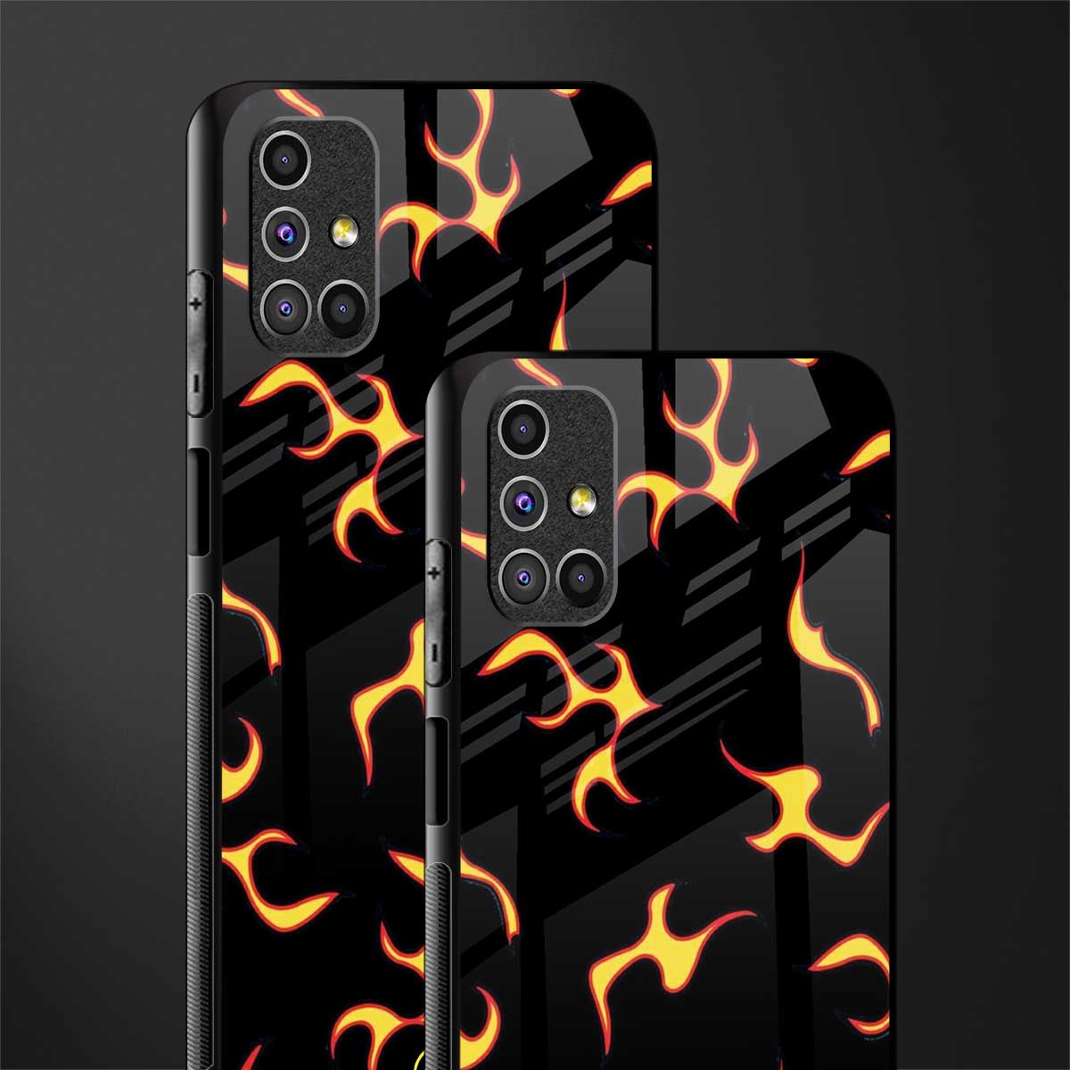 lil flames on black glass case for samsung galaxy m51 image-2