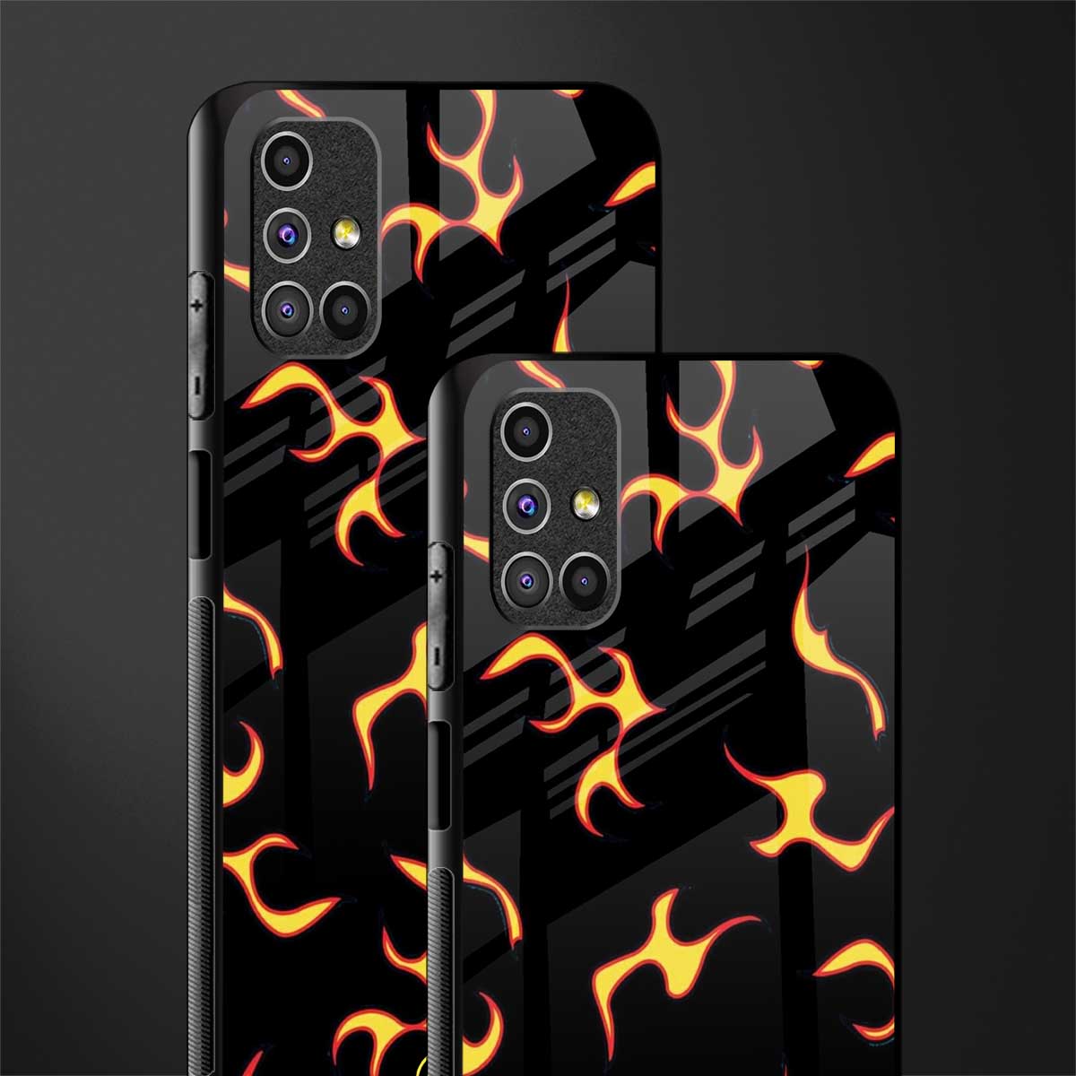 lil flames on black glass case for samsung galaxy m31s image-2