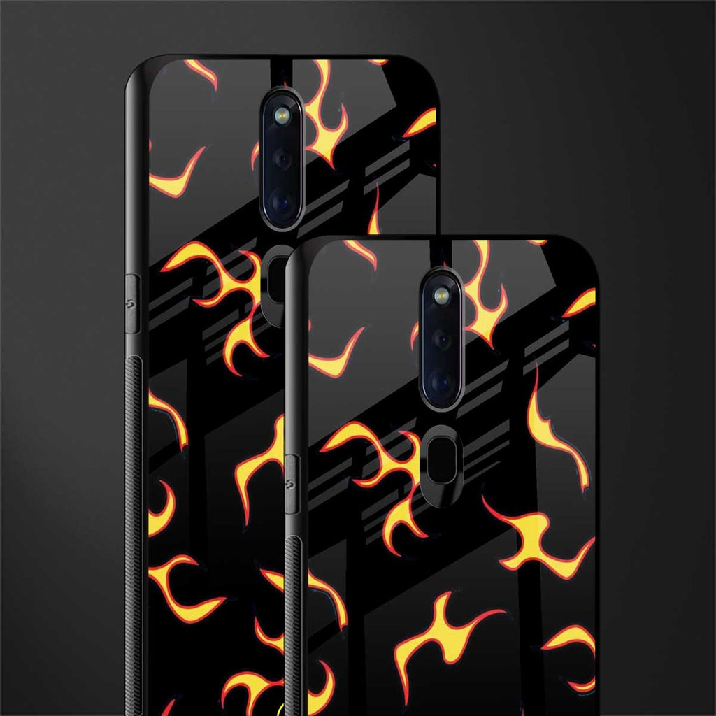 lil flames on black glass case for oppo f11 pro image-2