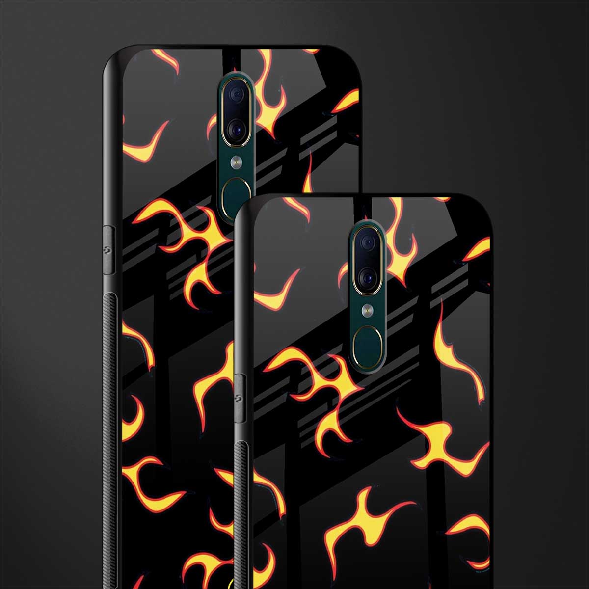 lil flames on black glass case for oppo f11 image-2
