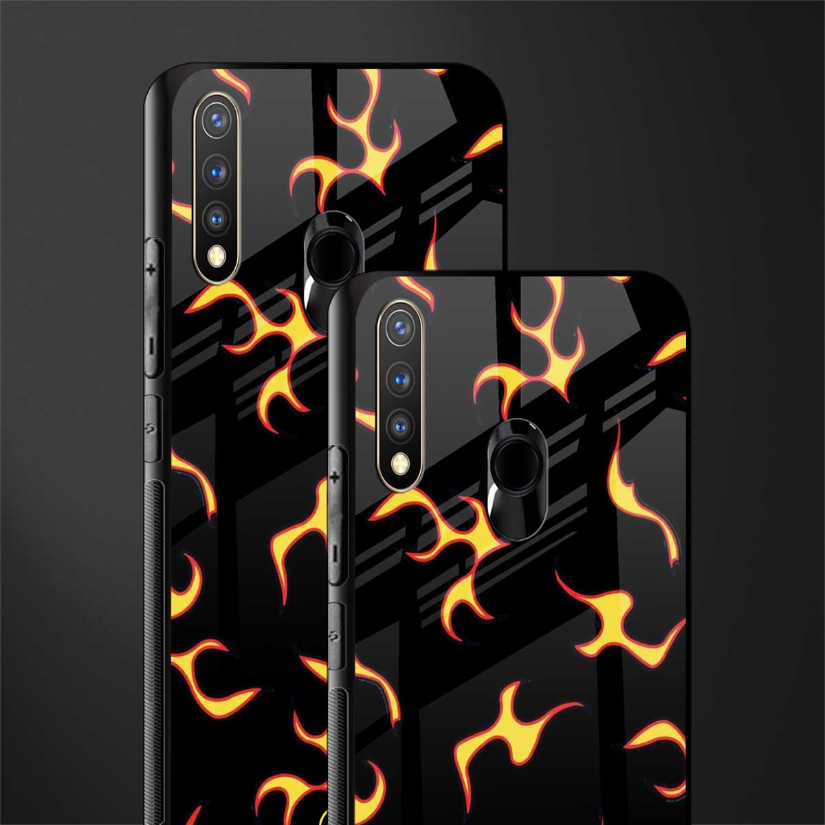 lil flames on black glass case for vivo y19 image-2