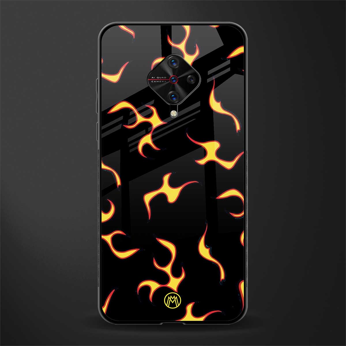 lil flames on black glass case for vivo s1 pro image