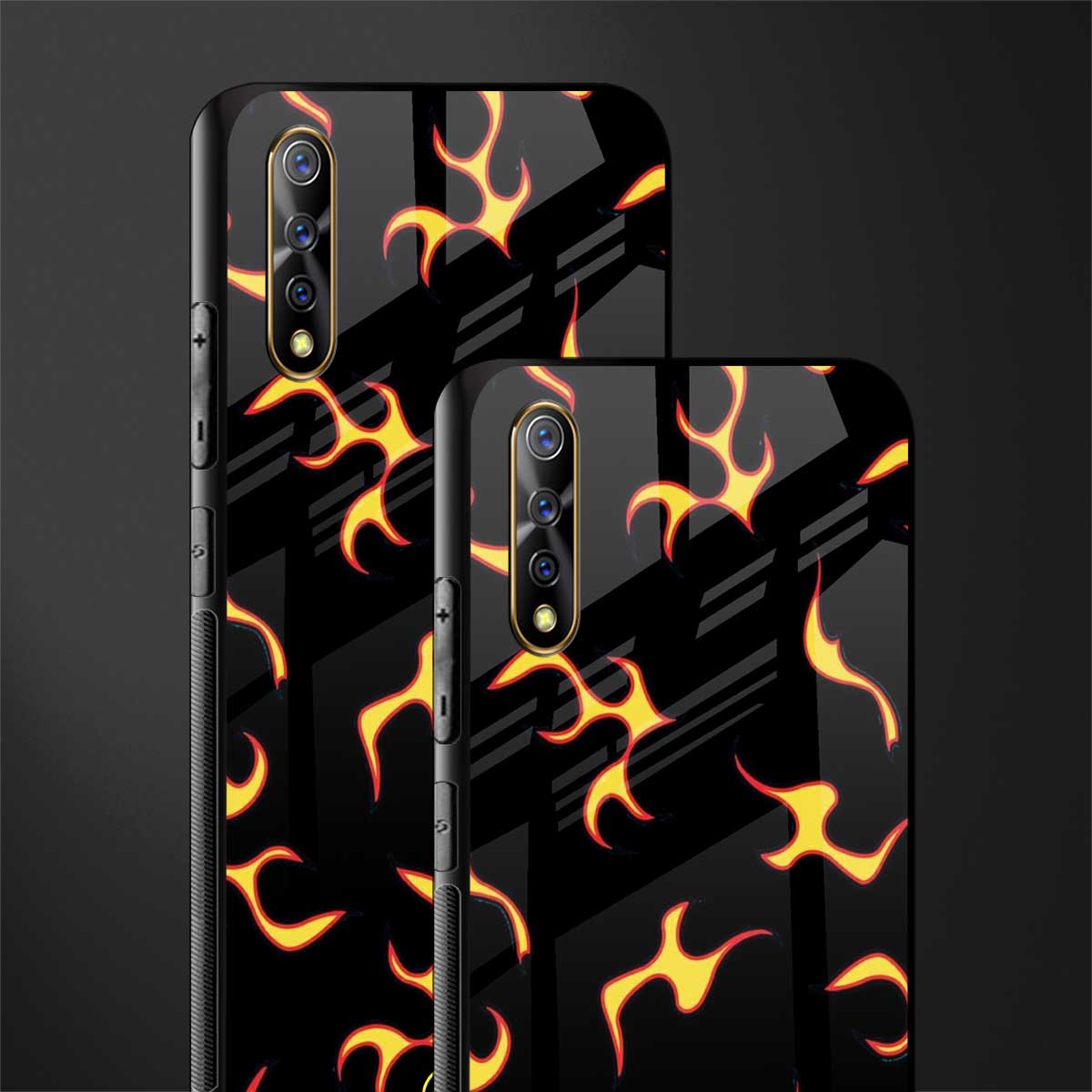 lil flames on black glass case for vivo s1 image-2