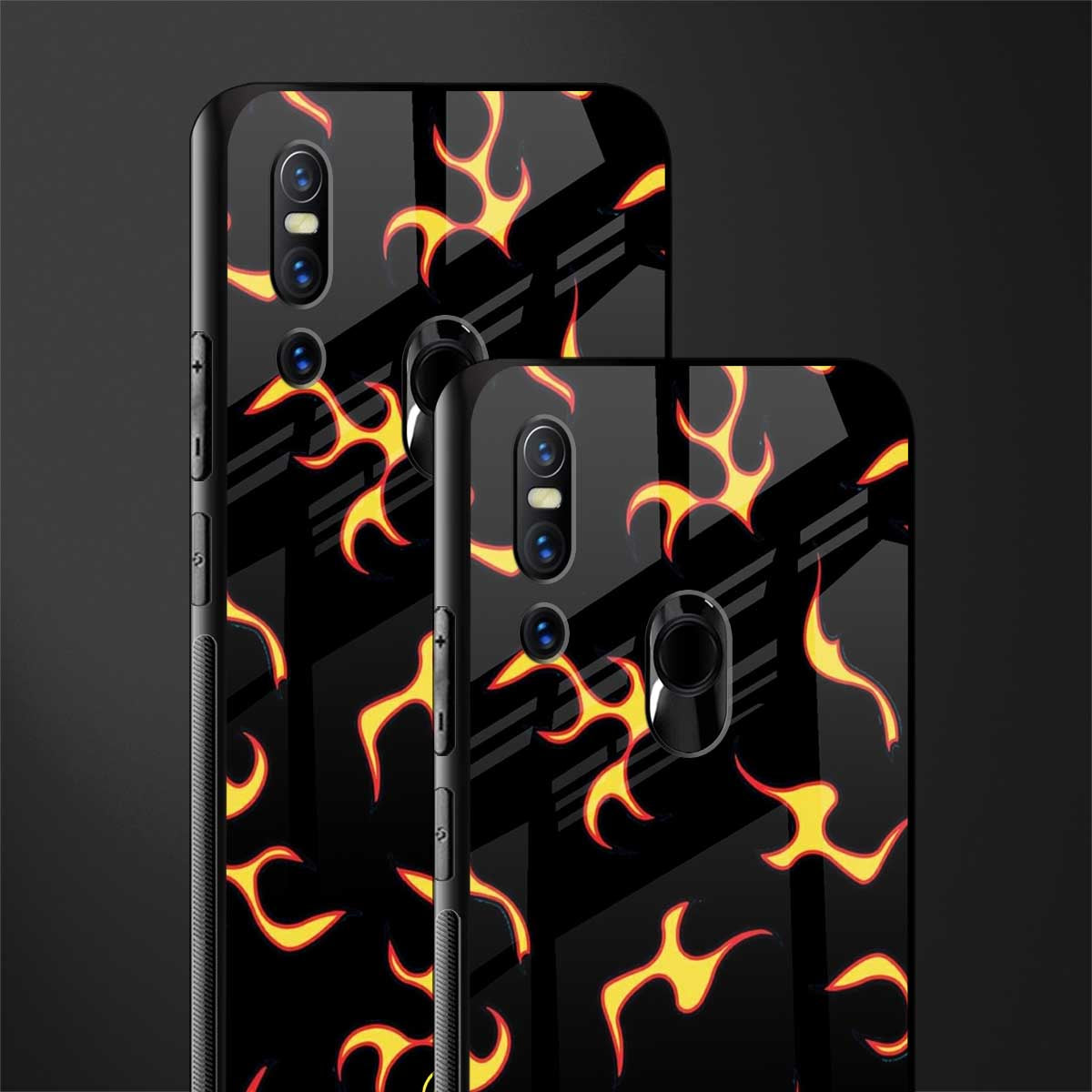 lil flames on black glass case for vivo v15 image-2