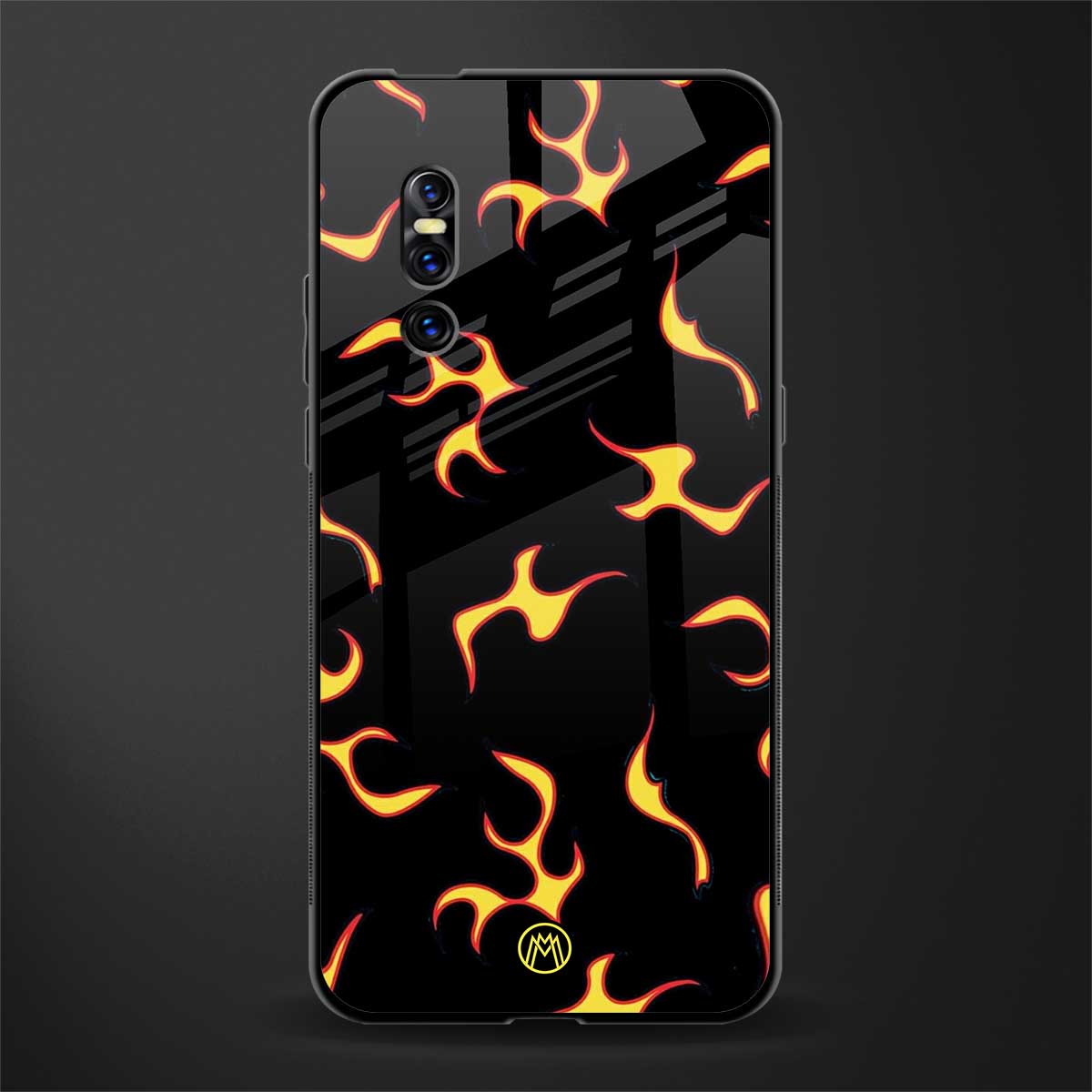 lil flames on black glass case for vivo v15 pro image