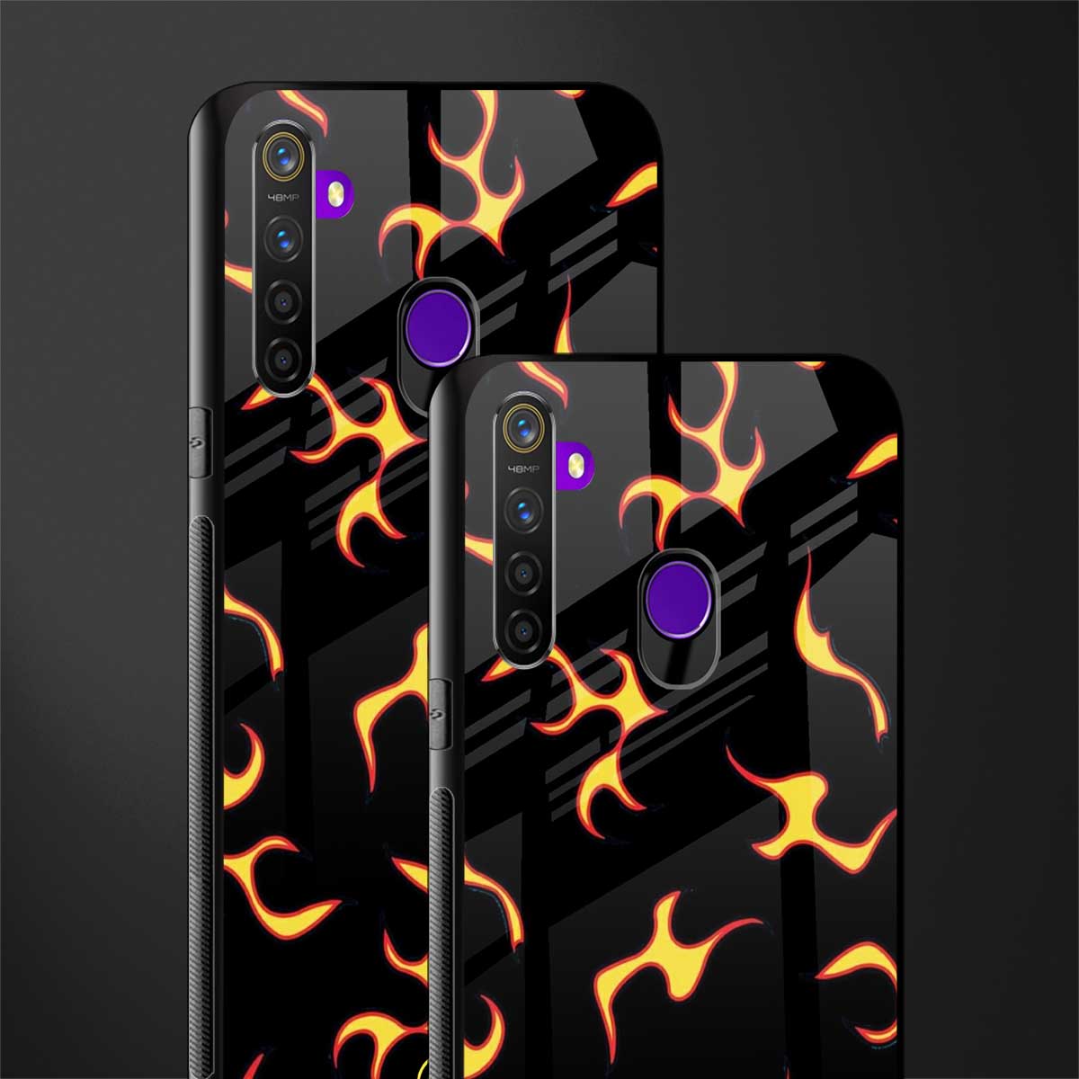 lil flames on black glass case for realme 5 image-2