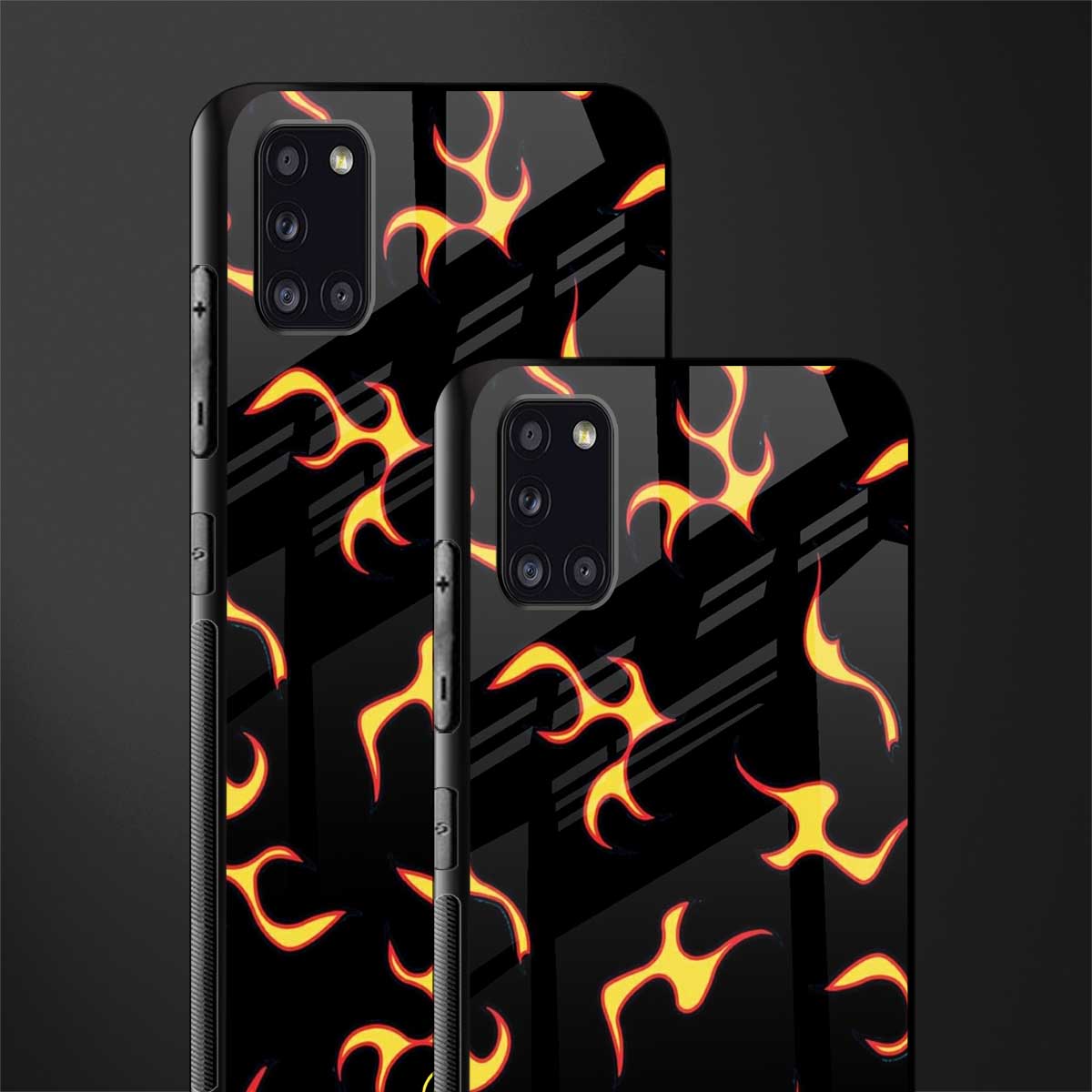 lil flames on black glass case for samsung galaxy a31 image-2