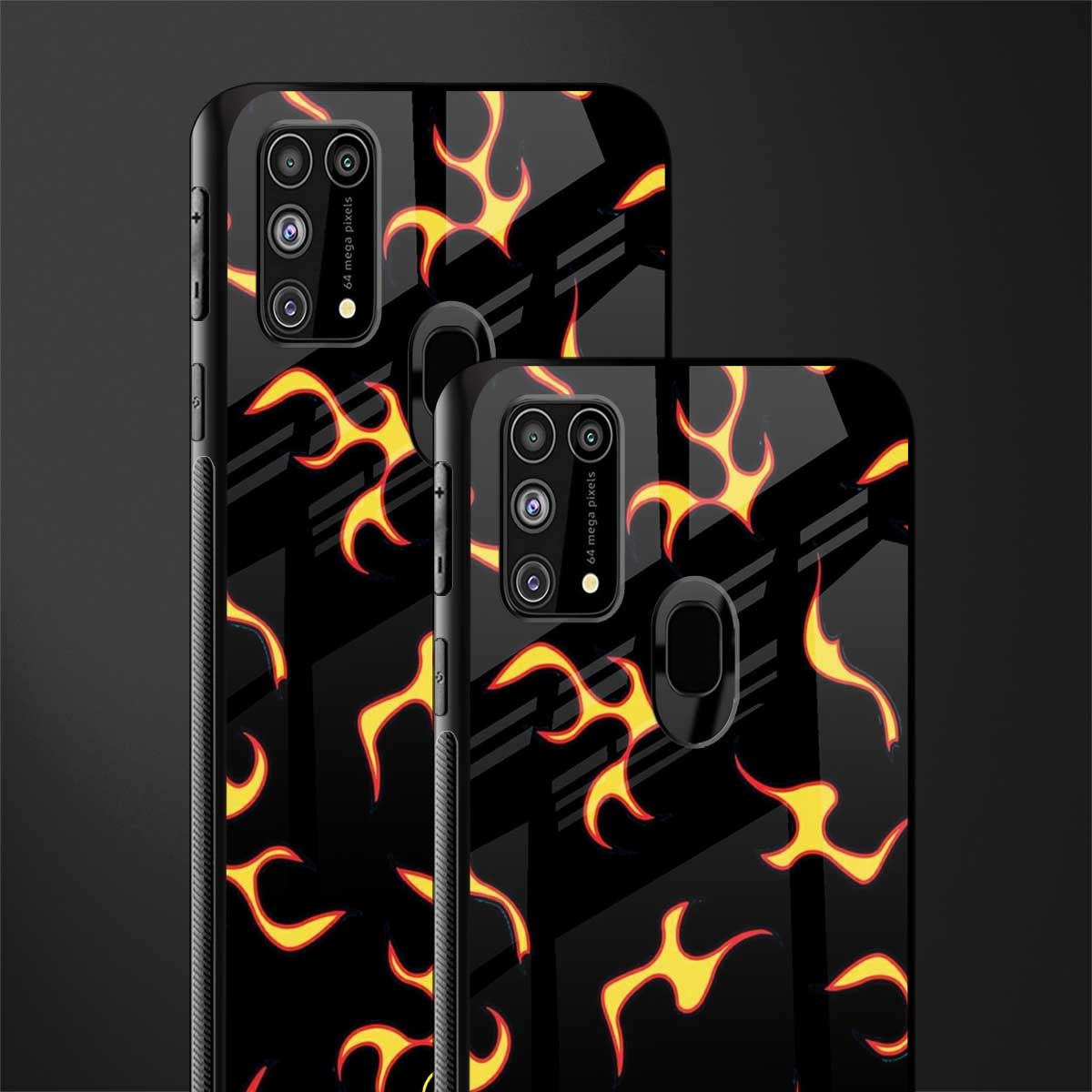 lil flames on black glass case for samsung galaxy f41 image-2