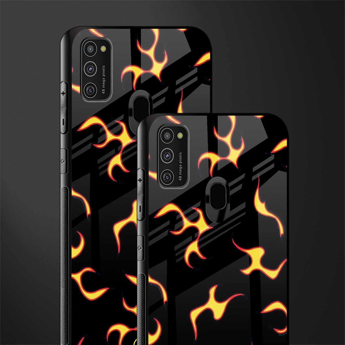 lil flames on black glass case for samsung galaxy m30s image-2