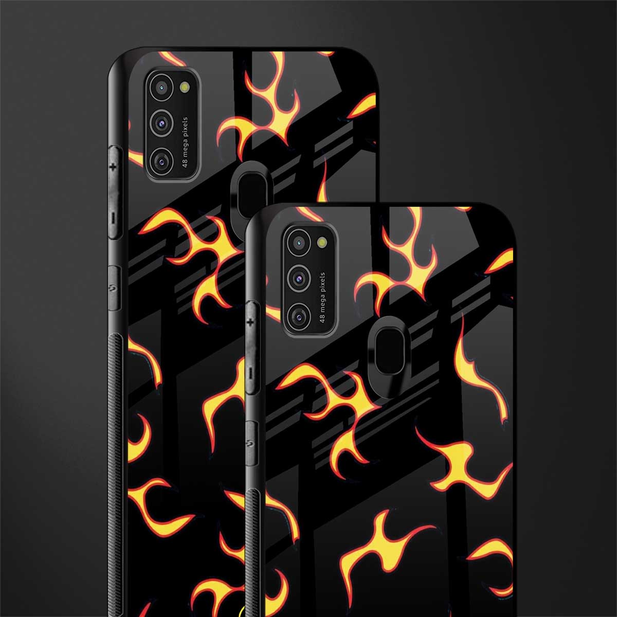 lil flames on black glass case for samsung galaxy m21 image-2