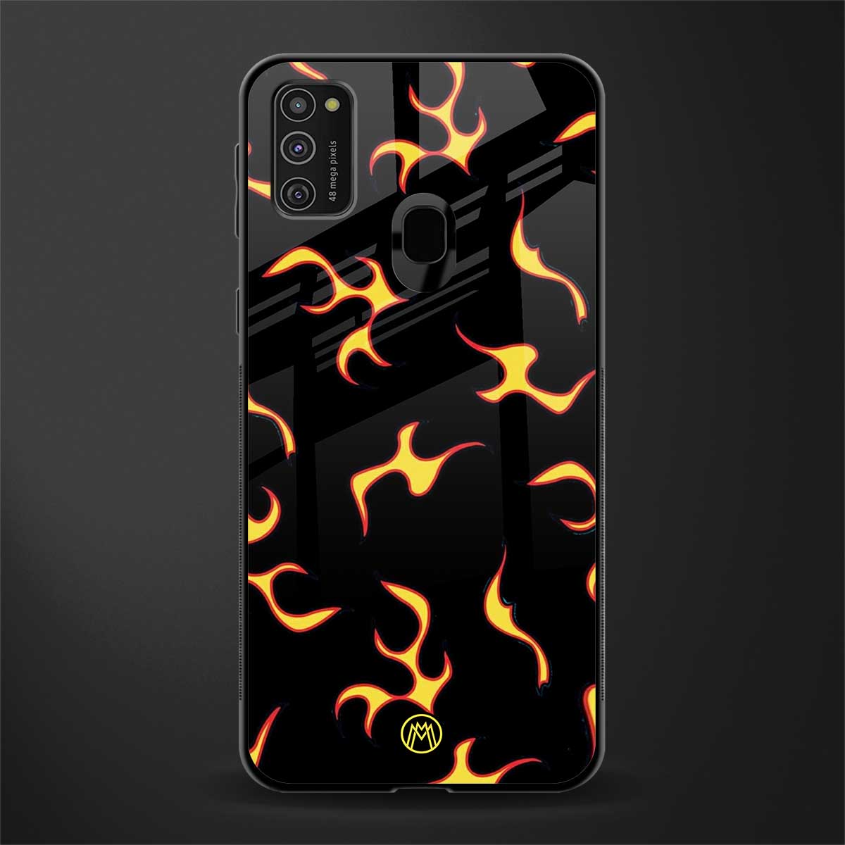 lil flames on black glass case for samsung galaxy m21 image