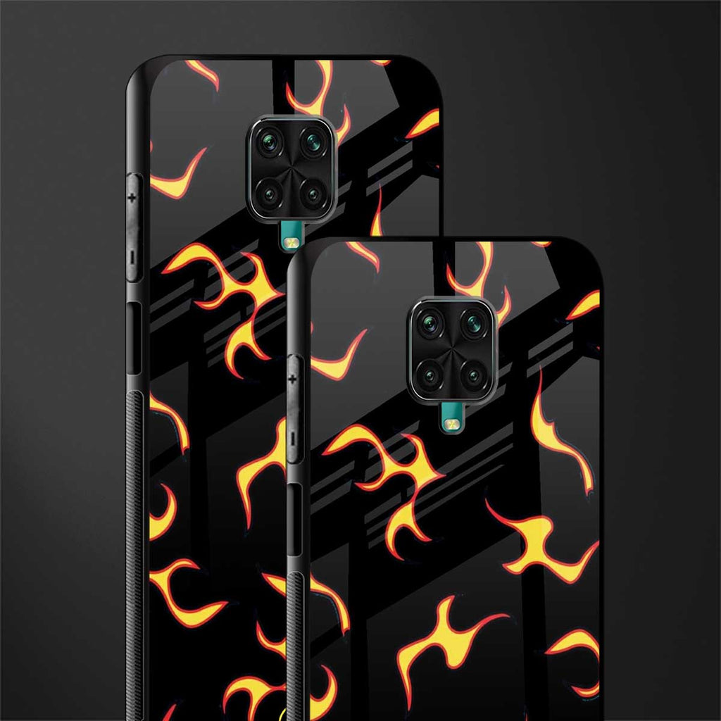 lil flames on black glass case for redmi note 9 pro image-2