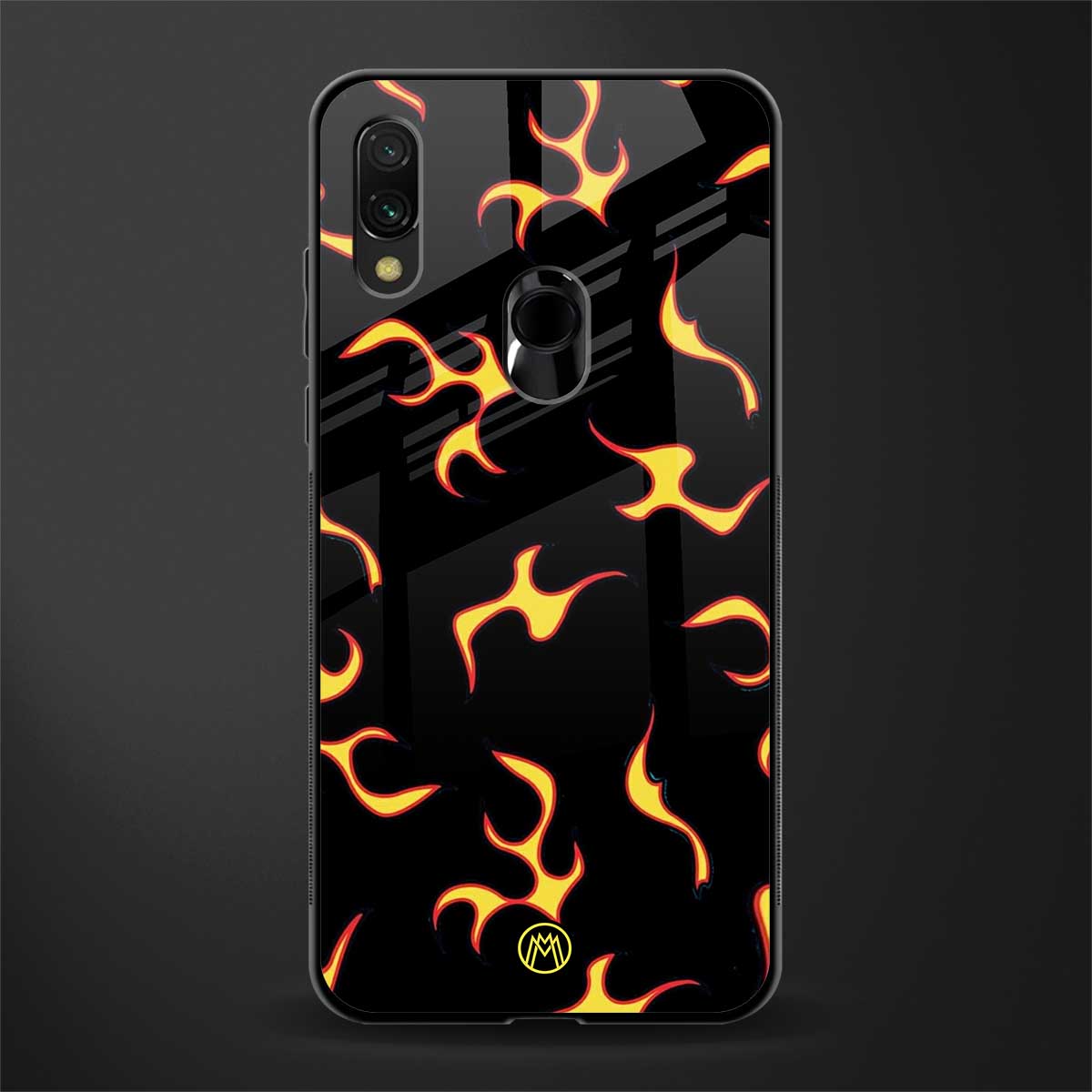 lil flames on black glass case for redmi y3 image